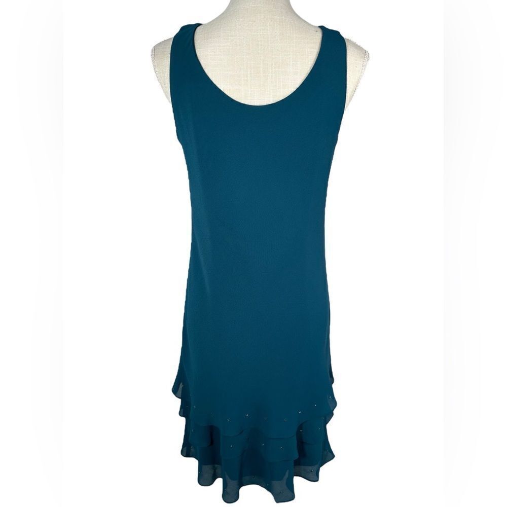 Ursula Of Switzerland Teal Blue Sleeveless Rhinestone Ruffle Hem Dress - Picture 7 of 9